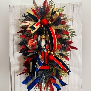 Festive Nutcracker Holiday Swag Red, Blue, Gold